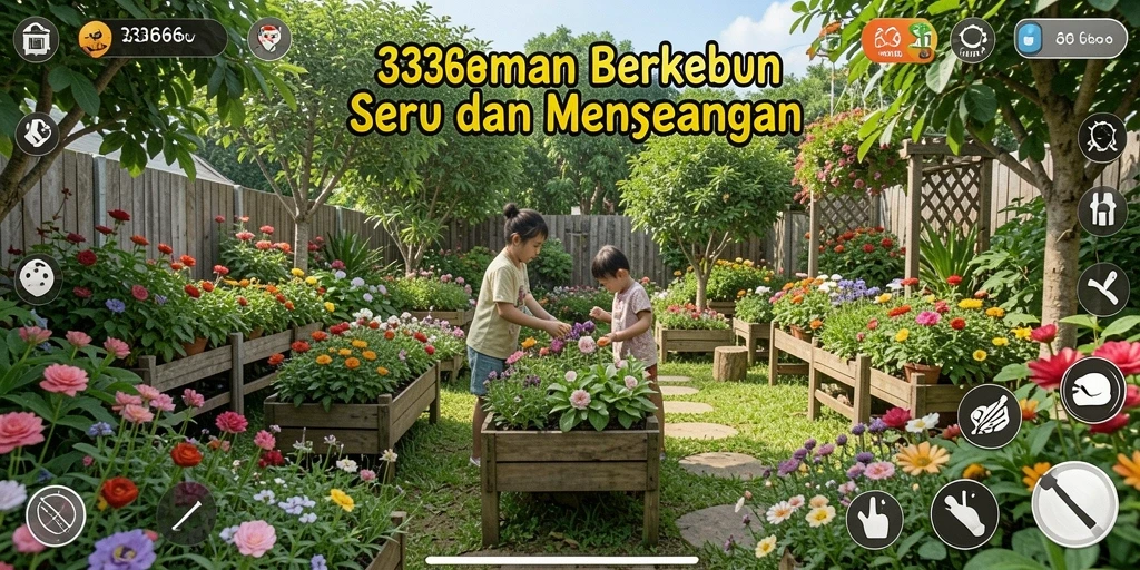 Screenshot gameplay 333666 menunjukkan aktivitas berkebun yang seru dan interaktif.