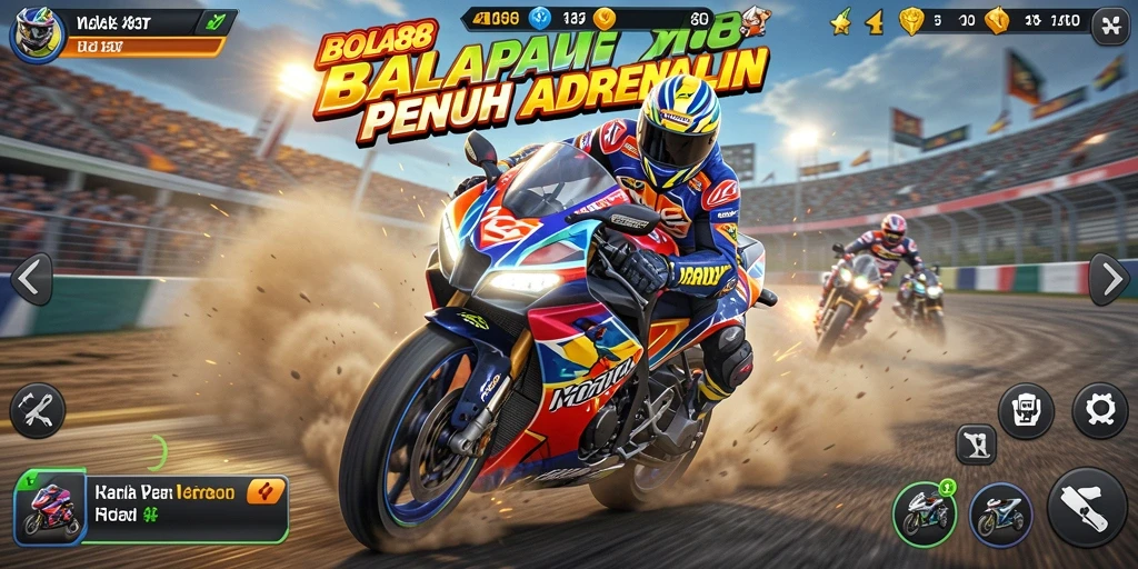 Screenshot utama BOLA88 menampilkan balapan motor yang mendebarkan.