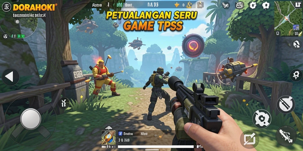 Screenshot DORAHOKI menampilkan aksi seru dalam game TPS.
