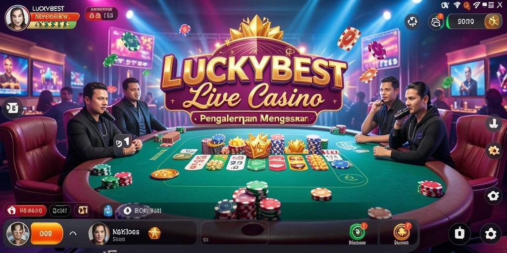 Screenshot gameplay LUCKYBEST yang menunjukkan dealer langsung dan suasana kasino.