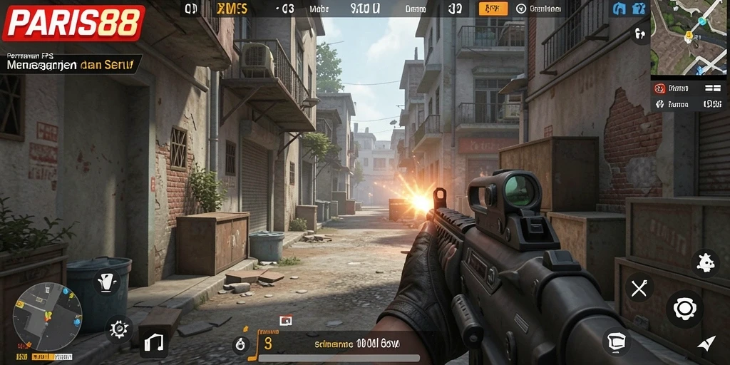 Tampilan aksi seru dari gameplay FPS PARIS88.